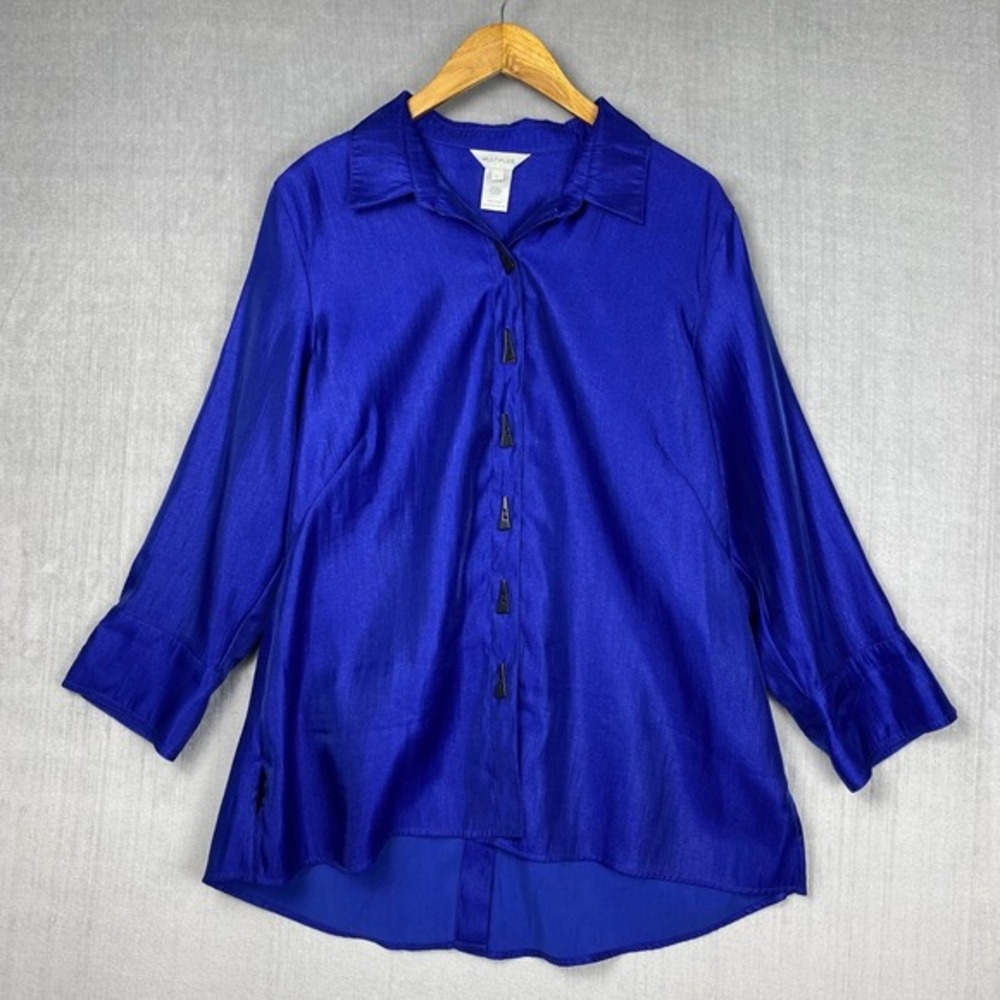 Multiples Button Up Blouse Womens L 3/4 Sleeve‎ Dopamine Lagenlook Avant Garde